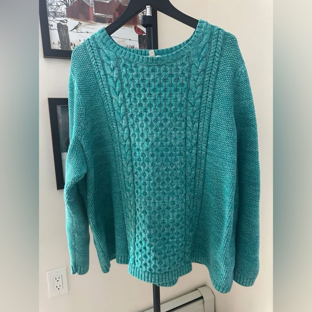 Talbots plus size Women's Teal Cable Knit Sweater 3X